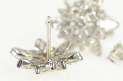 14K White Gold 3.00 Ctw 1950's Diamond Flower Snowflake Earrings