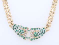 Graceful Emerald with Diamond Panther Necklace on Panther Link Chain