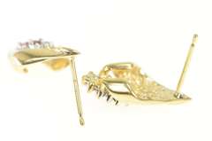 14K Yellow Gold Marquise Ruby Diamond Accent Curved Stud Earrings