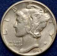 1940 Mercury Dime BU