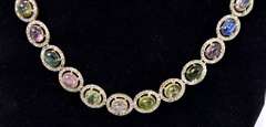 Absolutely Stunning 32.00CTW Oval Cabochon-Cut Tourmaline & 12.00CTW Diamond Necklace