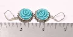 Blue Turquoise Flower Earrings In Sterling Silver