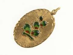 14K Yellow Gold 1960's Prickly Pear Cactus Israel Enamel Charm/Pendant