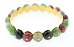 Spinning Polychromatic Gemstone 18k Gold Bangle Bracelet