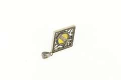 14K White Gold Oval Natural Opal Squared Filigree Statement Pendant