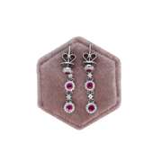 STUNNING! 18KT SOLID WHITE GOLD, DIAMOND, & RUBY CHANDELIER EARRINGS