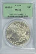 Old green label PCGS MS66 1881-S Morgan Silver Dollar. Superb