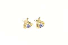 14K Yellow Gold Tanzanite Diamond Accent X Criss Cross Stud Earrings