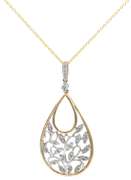 0.35ctw Diamond Two Tone Leaf Teardrop Shaped Pendant Necklace in 14K