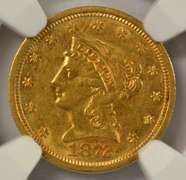 Rare virtual BU 1872-S $2.50 Liberty Gold Piece. NGC AU58