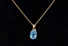 Impressive Blue Topaz Pendant Necklace Yellow Gold