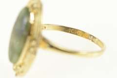 10K Yellow Gold Retro Vintage Nephrite Oval Ornate Statement Ring