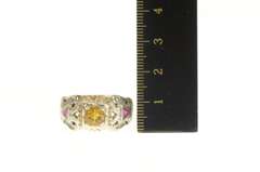 10K Yellow Gold Art Deco Masonic Citrine Syn Ruby Eagle Men's Ring