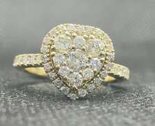 PAVÉ SET HALO HEART-SHAPED CLUSTER RING IN 14K YELLOW GOLD