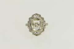 14K White Gold Art Deco Filigree CZ Diamond Accent Vintage Ring