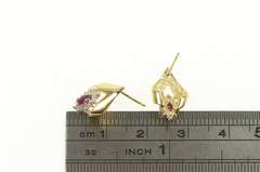 14K Yellow Gold Marquise Ruby Diamond Accent Curved Stud Earrings