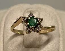 14kt Solid Yellow Gold, Emerald, and Diamond Ring