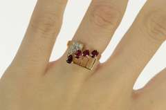 14K Yellow Gold 1940's Pear Natural Ruby Diamond Squared Ring