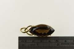 14K Yellow Gold Marquise Smoky Quartz Solitaire Elaborate Pendant