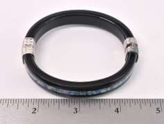 Beautiful Black Agate and Opal Hinged Bangle In Sterling Silver