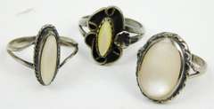 3 Sterling Silver Mother of Pearl Rings