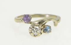 14K White Gold 1950's Diamond Ruby Blue Topaz Bypass Ring