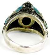 Chinese Sterling Enamel Coral Ring, Size 7