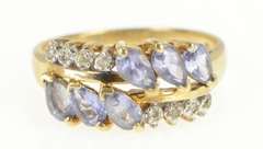 10K Yellow Gold Marquise Tanzanite Diamond Squared Band Ring