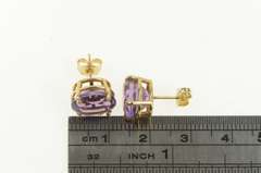 14K Yellow Gold Oval Amethyst Solitaire Vintage Classic Stud Earrings