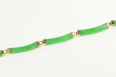 14K Yellow Gold Carved Jade Curved Stone Link Vintage Bracelet