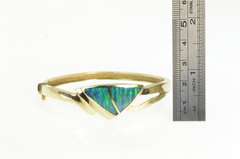 14K Yellow Gold Black Opal Inlay Triangle Bangle Statement Bracelet