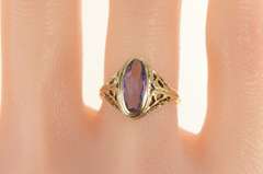 10K Yellow Gold Art Nouveau Ornate Filigree Amethyst Cocktail Ring