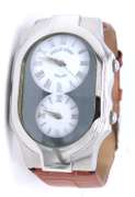 Philllip Stein Teslar Dual Time Zone Brown Leather Strap Watch