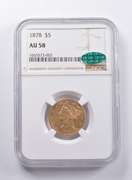 AU58 1878 $5 Liberty Head Gold Half Eagle CAC NGC