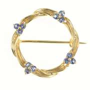 14K Yellow Gold Retro Sapphire Cluster Accent Twist Circle Pin/Brooch