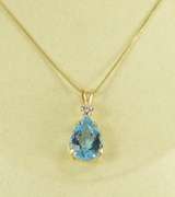 14K Yellow Gold 11.45 Ctw Pear Blue Topaz Diamond Cluster Pendant