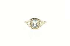 14K White Gold Art Deco Aquamarine Filigree Ornate Engagement Ring