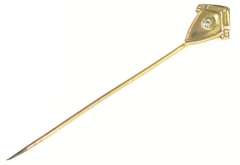 14K Yellow Gold Art Deco Diamond Ornate Geometric Stick Pin