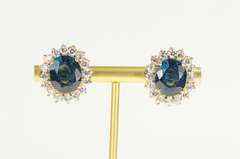14K Yellow Gold Oval London Blue Topaz Halo Statement Stud Earrings