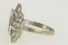 14K White Gold Art Deco Filigree CZ Diamond Accent Vintage Ring