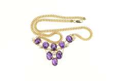 14K Yellow Gold 1940's Amethyst Cabochon Pearl Statement Necklace