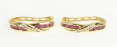 10K Yellow Gold 2.20 Ctw Natural Ruby Diamond Oval Hoop Earrings