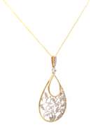 0.35ctw Diamond Two Tone Leaf Teardrop Shaped Pendant Necklace in 14K