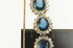 14K Yellow Gold Oval London Blue Topaz Halo Statement Necklace