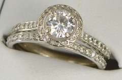 14K White Gold Round Halo Engagement Bridal Set Moissanite Ring