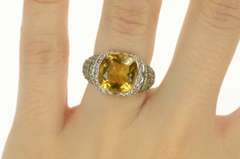 14K White Gold 4.30 Ctw Cushion Citrine Diamond Statement Ring