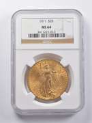 MS64 1911 $20 Saint-Gaudens Gold Double Eagle NGC
