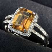 1.30 CT YELLOW MYSTIC GEMSTONE & 1/2 CT CREATED WHITE SAPPHIRE SILVER RING
