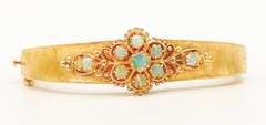 14kt Solid Yellow Gold and Opal Antique Bangle