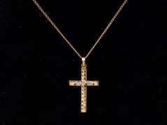 Angelic Diamond Cross Pendant Necklace In 14K Yellow Gold